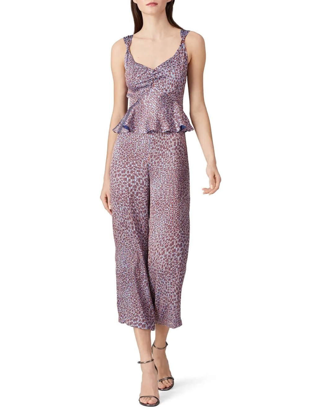 Waverly Grey Ivy Jacquard Peplum Jumpsuit Leopard Blue Stripe Size 4